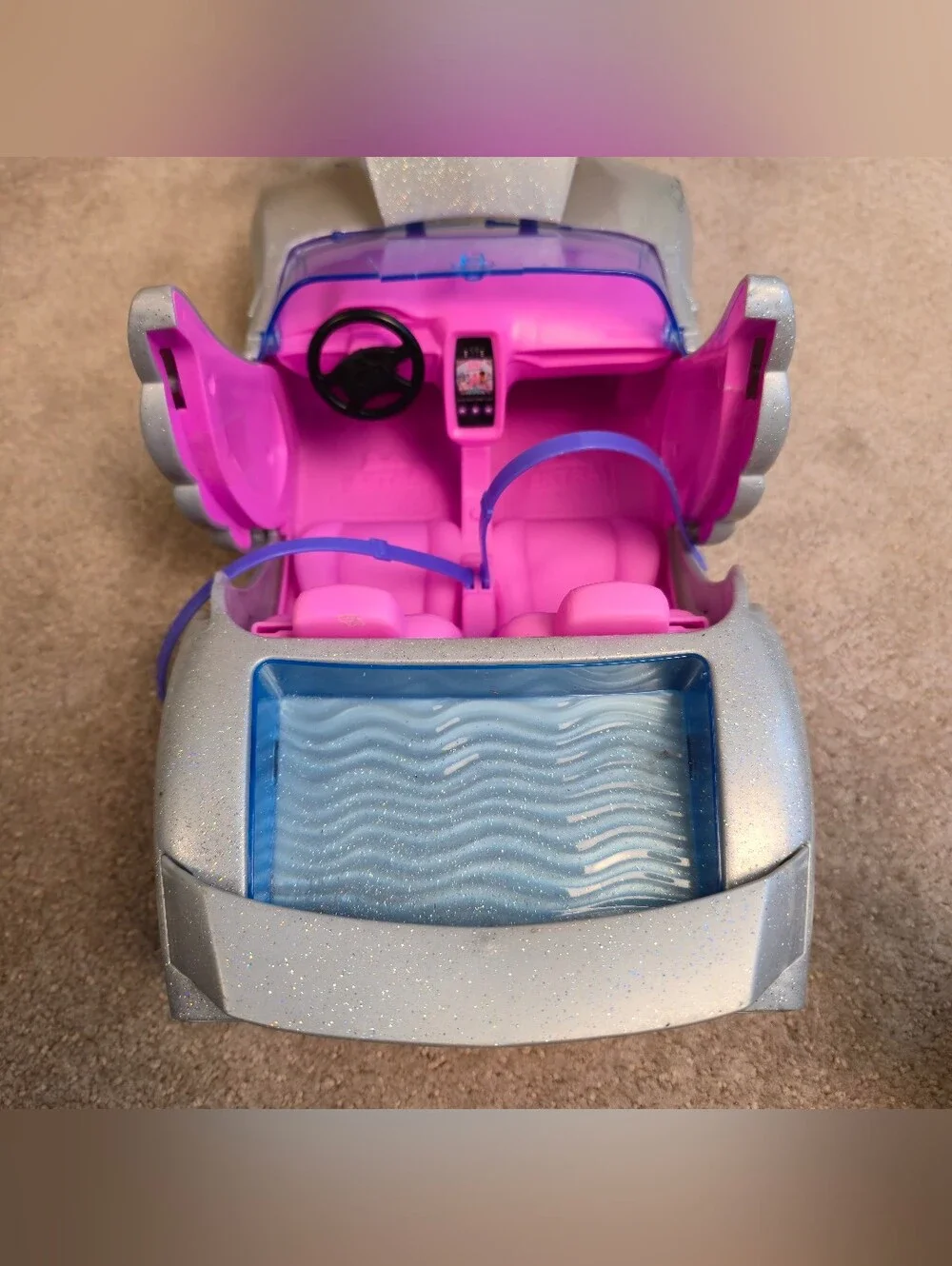 Barbie Extra Silver Sparkle Car w Pool Trunk Winged Doors Convertible Mattel